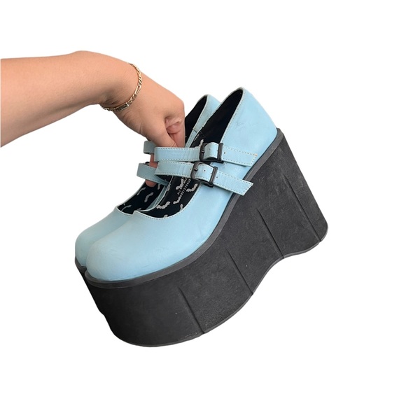 Demonia Kera MaryJane Blue Platform Heels - Picture 10 of 15